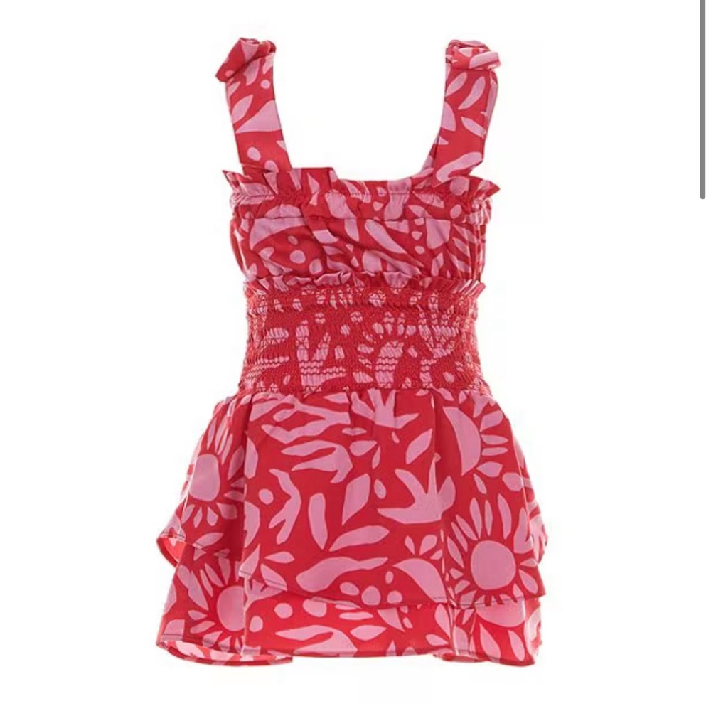 Girls Sleeveless Smocked Satin Romper